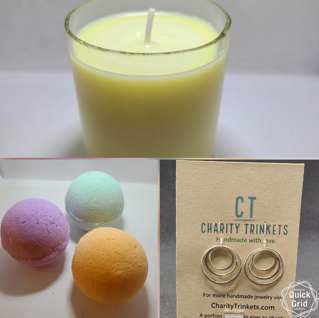 Candle, Bath Bomb & Earrings Trio